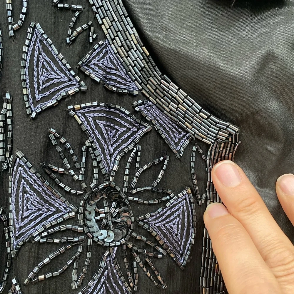 Adrianna Papell Black and Purple Beaded Jacket -Size XL